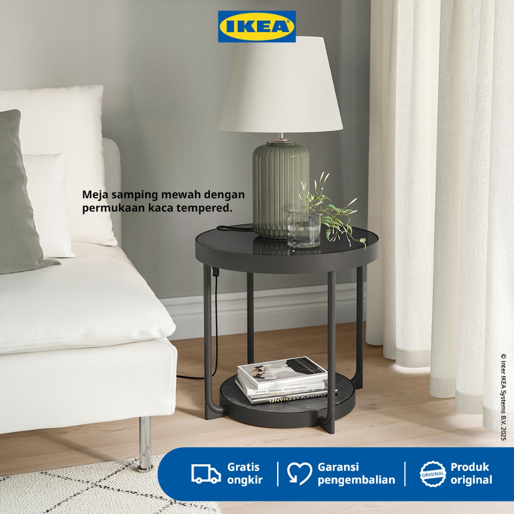 IKEA FROTORP Meja Tamu Bulat Kaca Minimalis Hitam 48cm