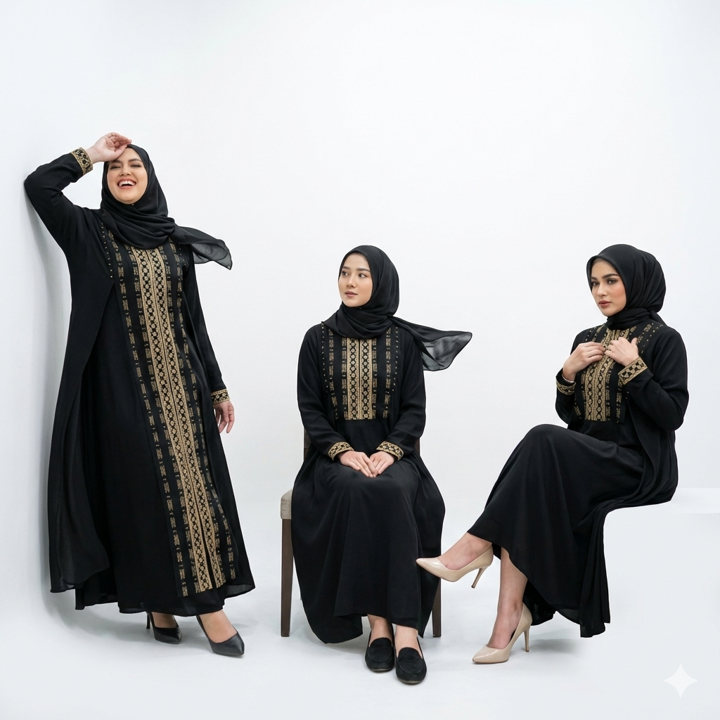Abaya Gamis Bordir Gold Mute Jersey Ceruty Babydoll Hitam Putih Mewah