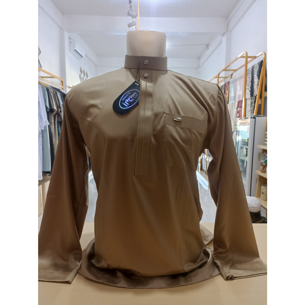 Koko Elegant Pria Lengan Panjang Kerah Shanghai Resleting Depan Rapi