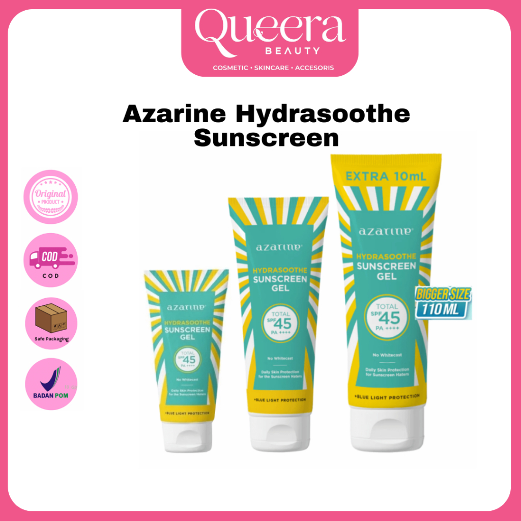 Queera Beauty - Azarine Hydrasoothe Sunscreen Gel SPF 45 30 ml, 50 ml  & 110ml Skincare Pelindung Wa