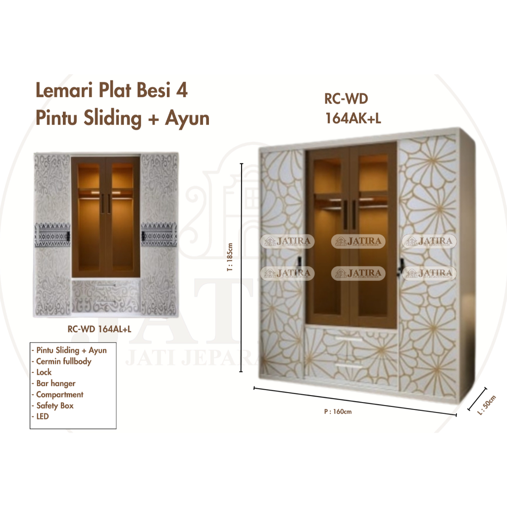 Lemari Besi Sliding 4 Pintu + Laci | Lemari Besi Sliding Murah Palembang