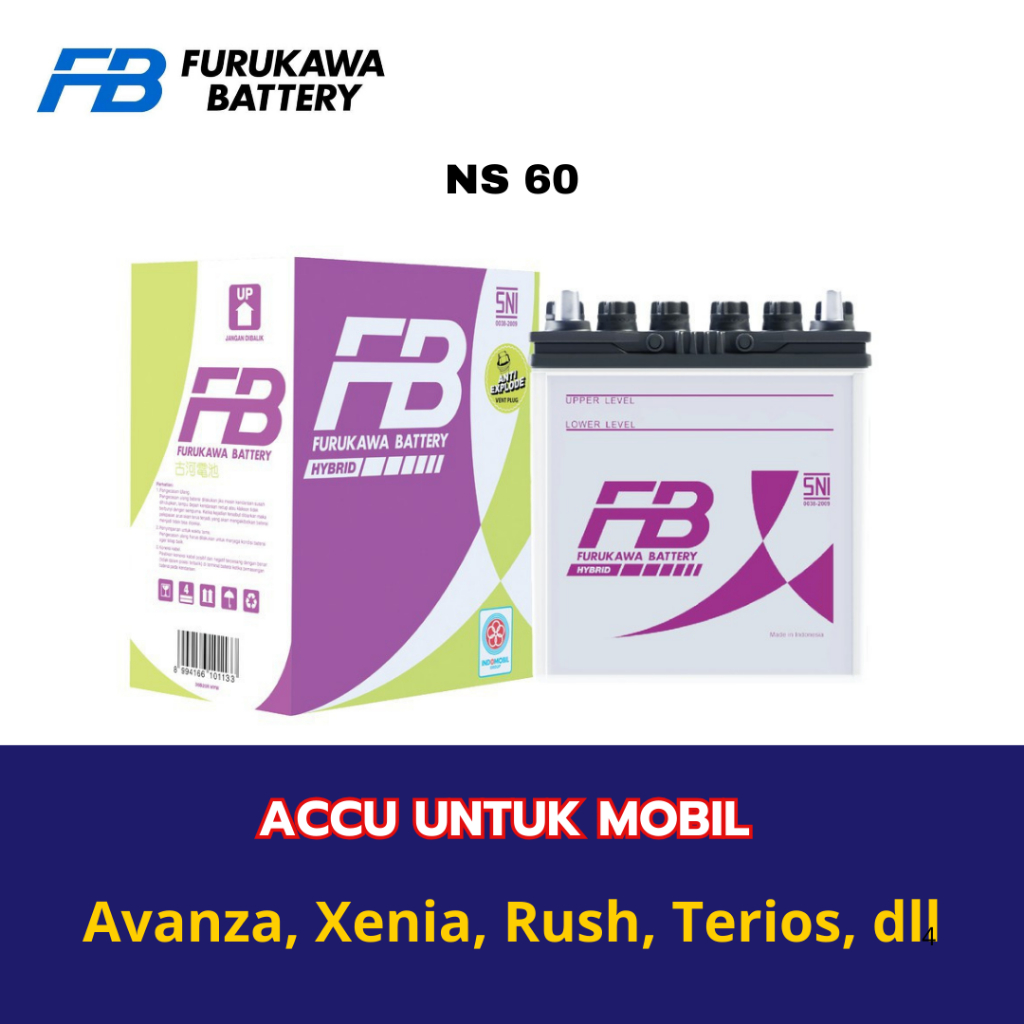 Aki Mobil FURUKAWA NS60 12V / 45Ah Aki Basah untuk mobil Avanza Xenia Rush Terios DLL