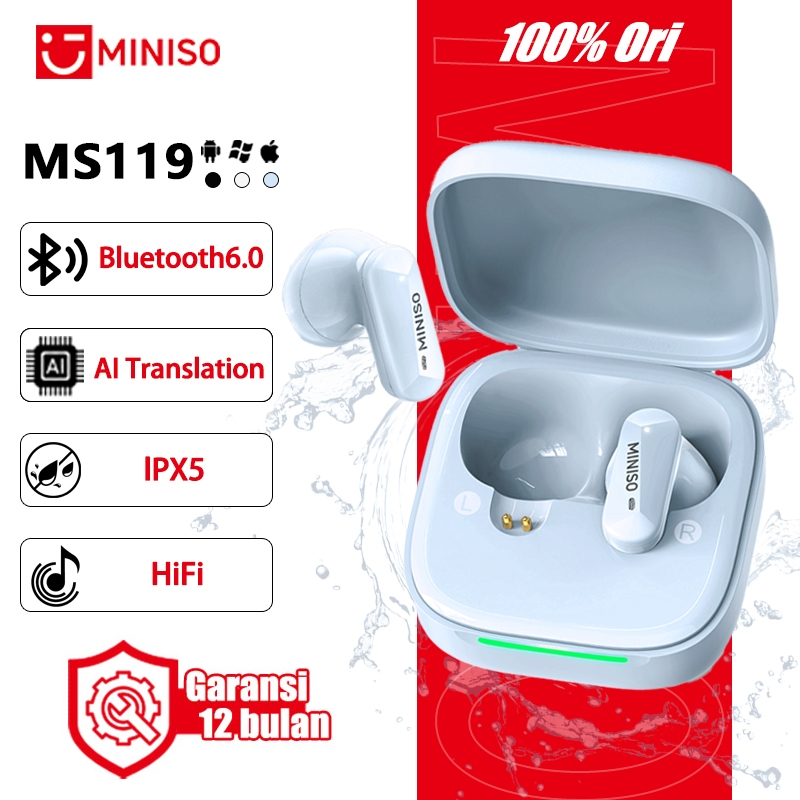 MINISO MS119 Bluetooth Earphone Wireless Headset AI Translation TWS Bluetooth 6.0 ENC Noise Cancelli