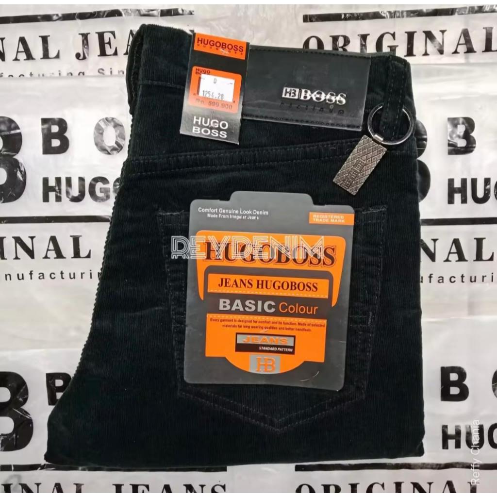Celana Panjang Pria Corduroy Motif Boho Korean Cotton Panjang 85-105cm Hitam Abu-Abu Mocca Cream