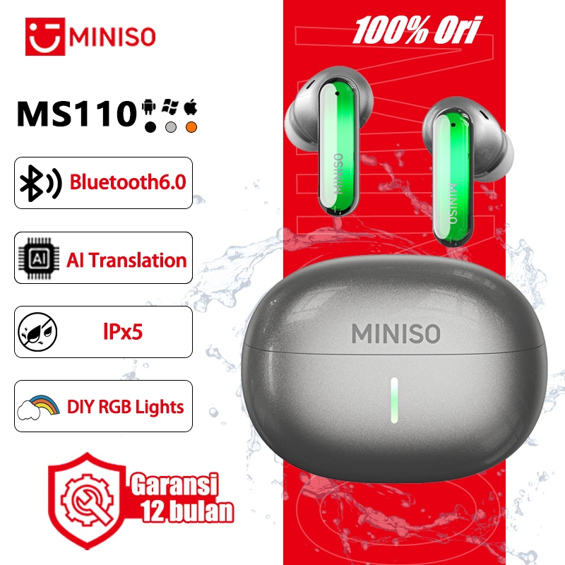 MINISO MS110 Bluetooth Earphone TWS Wireless Headset AI Translation Bluetooth 6.0 ENC Noise Cancelli