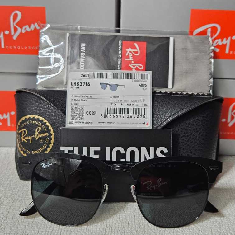 Kacamata Rayban Clubmaster Metal RB3716 186/R5 Black Original