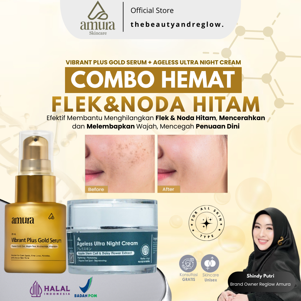 Amura Skincare Samarkan Kerutan Flek Hitam Gold Serum & Night Cream Anti-Aging Brightening Original