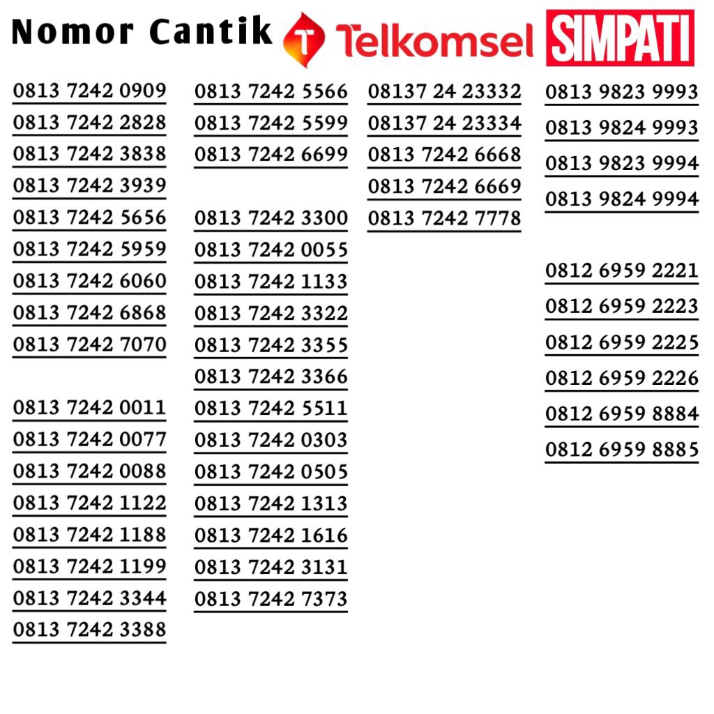 Nomor Cantik Telkomsel Simpati Kartu Perdana Nomor Cantik Simpati ABAB AABB ABC ABC Triple 666 777 8
