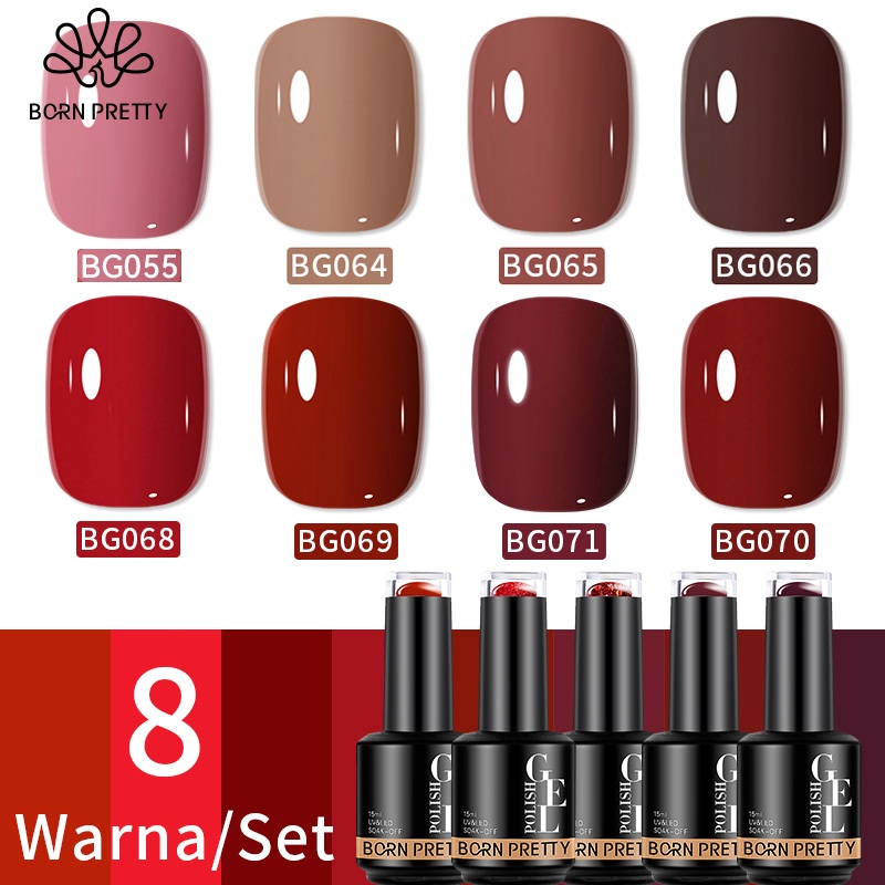 BORN PRETTY Brown Red Warna Kutek Gel Set 8 Colour Set Nail Gel Polish Set UV LED Gel Polish Cat Kuk