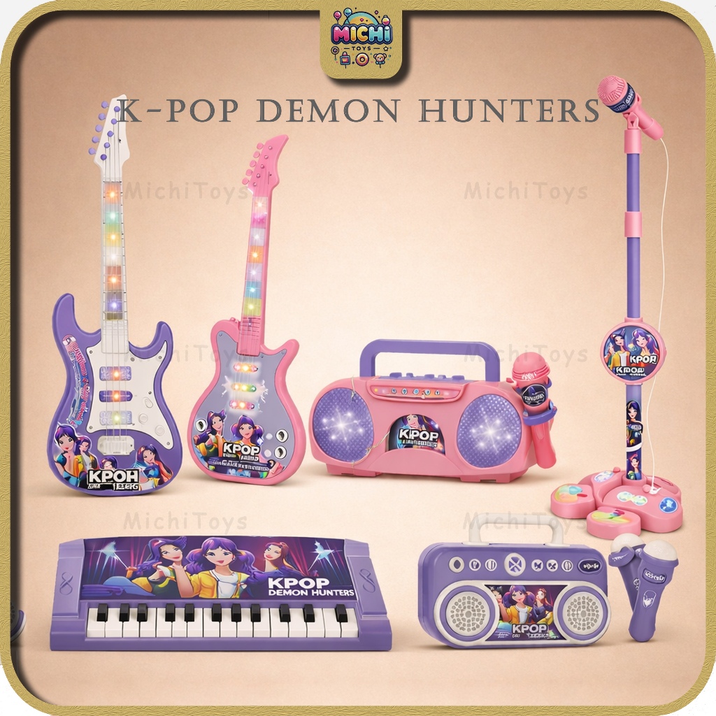 Mainan Musik Anak LED “KPOP DEMON HUNTER” – Gitar, Piano & Mic Karaoke + Sambung HP