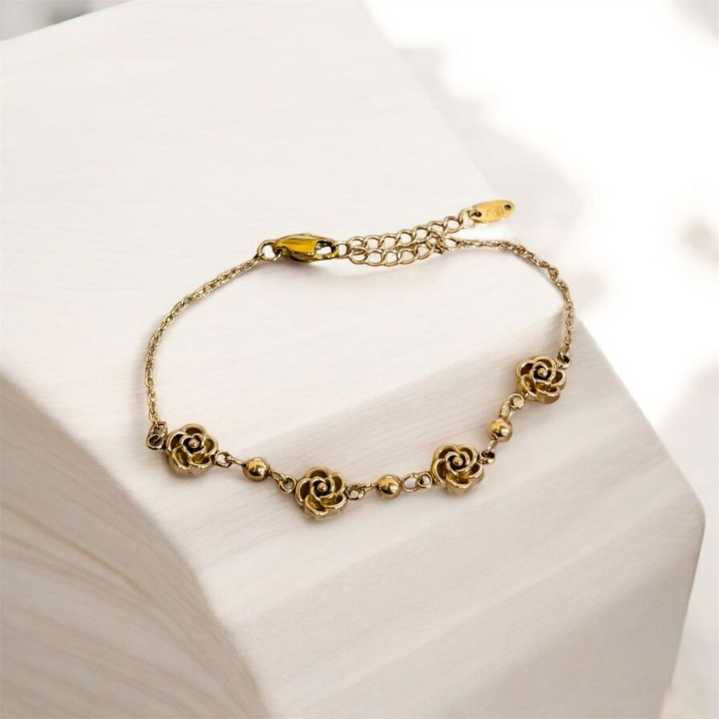 Lobster 750 - Gelang Mawar 04 Titanium / Gelang Wanita Titanium / Gelang Anti Karat / Gelang Fashion