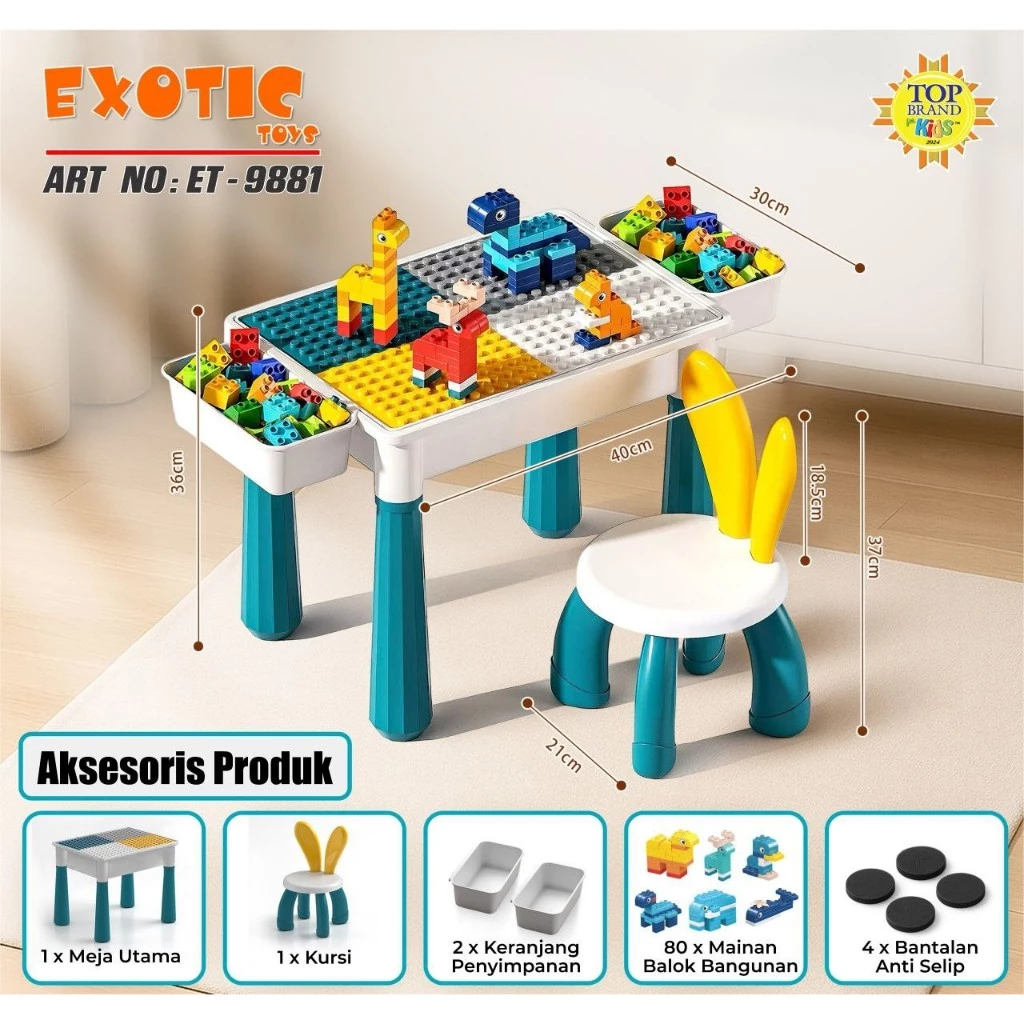 ET 9881 MEJA DAN KURSI ANAK DAN FREE LEGO //MULTIFUNGSI BELAJAR DAN BERMAIN