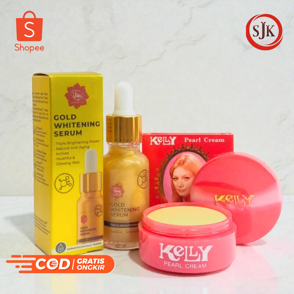 Paket Cerah Kelly Cream 15g & Serum Gold Whitening Viva 20ml - Paket Skincare Pencerah & Anti Aging