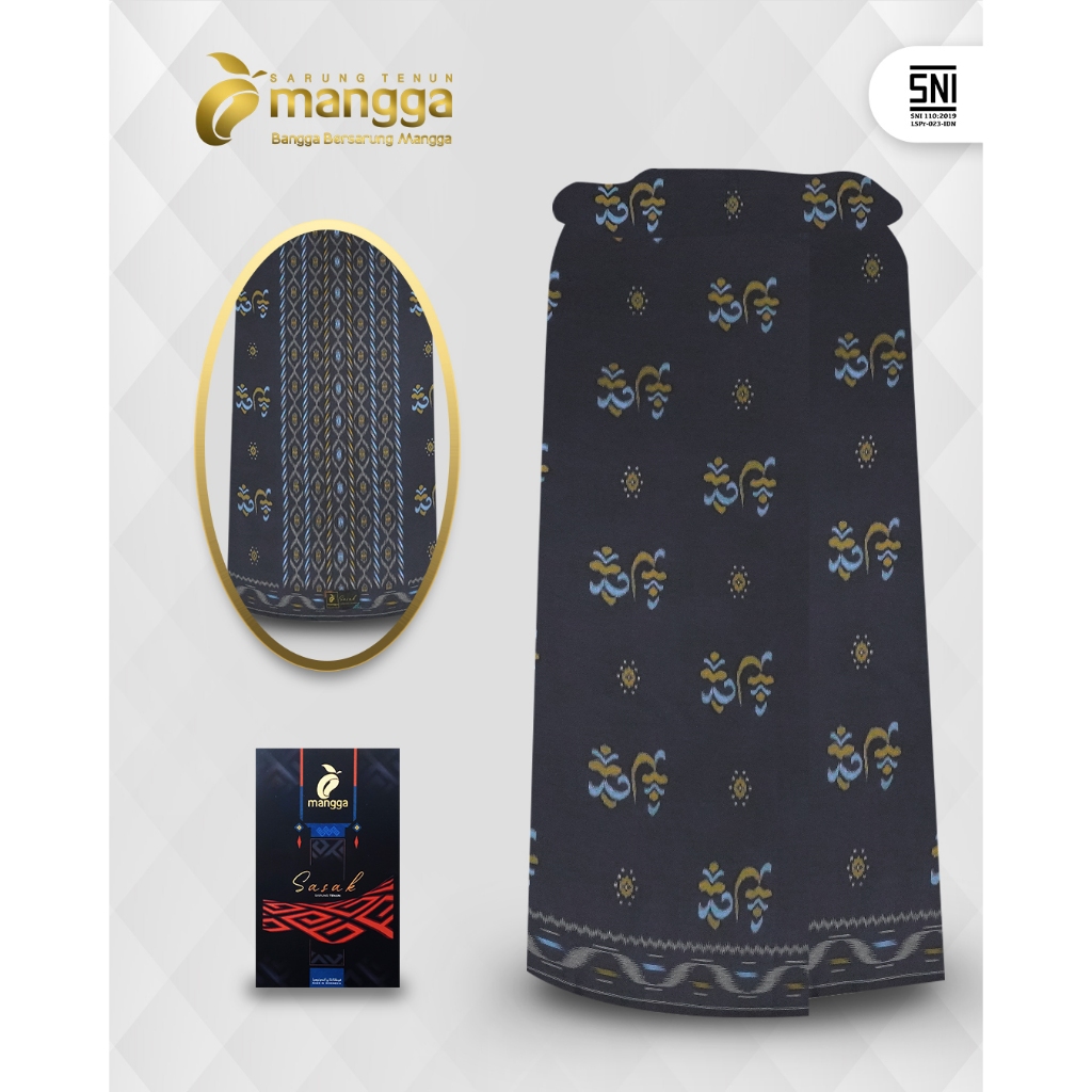 Sarung Mangga Sasak Kembang Sutra Hitam Biru SKR01