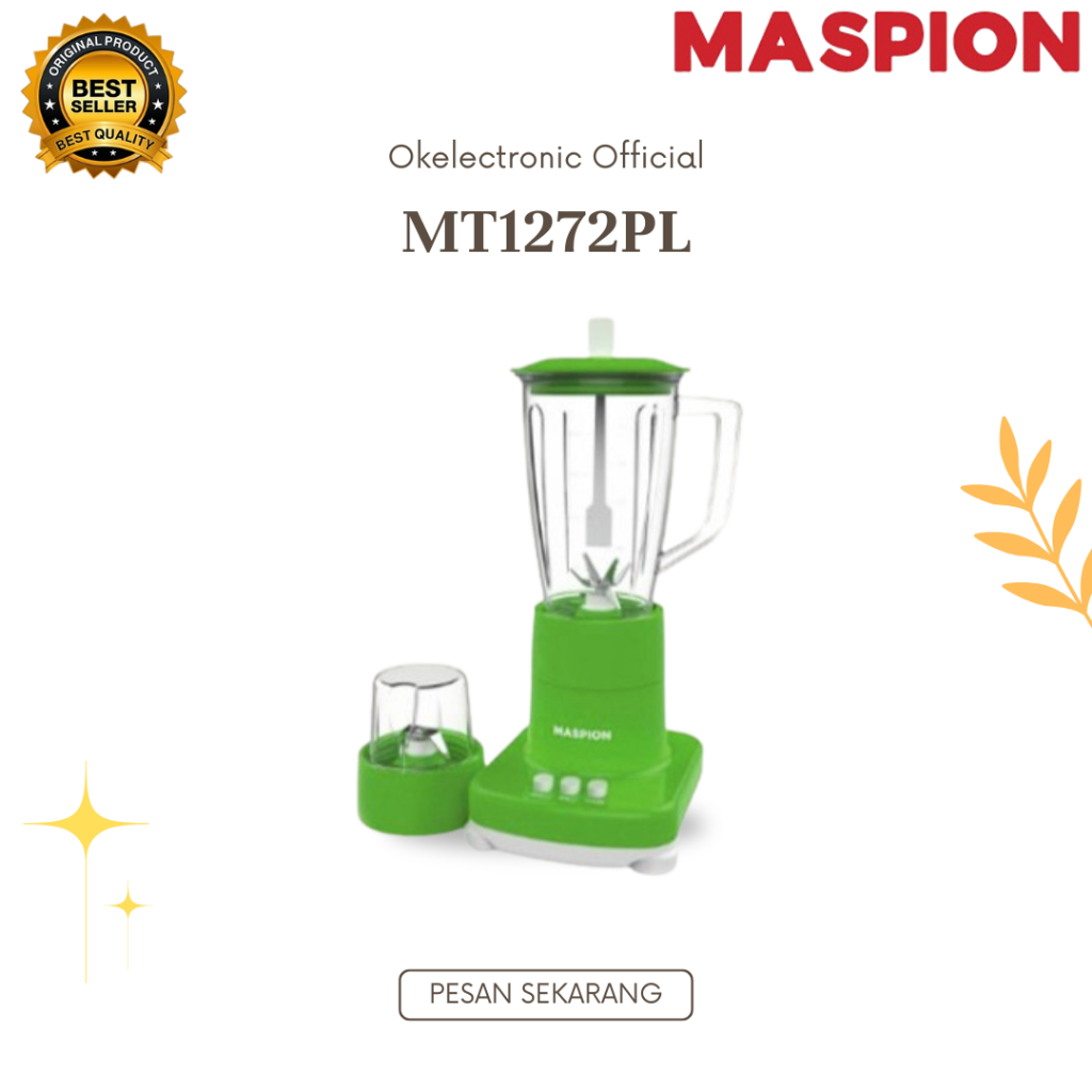 MASPION BLENDER 2IN1 MT 1272PL/Blender plastik 1Liter/MT1272PL/MT1272 PL/MT 1272PL/ORIGINAL/GARANSI