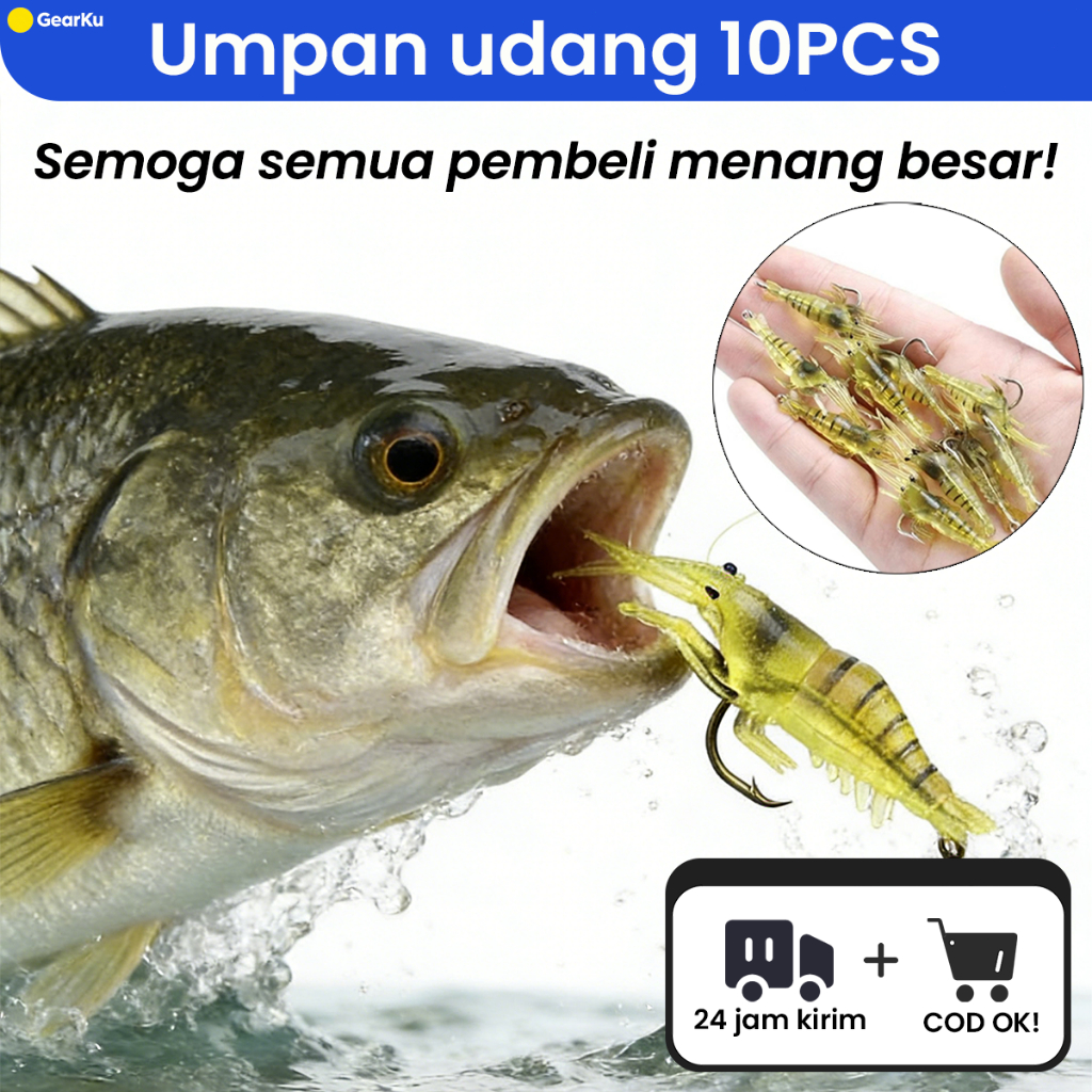 Umpan Udang & Soft Lure Udang 4cm Umpan Udang Tiruan (Shrimp Imitation) yang Sudah Terpasang Kail Pa