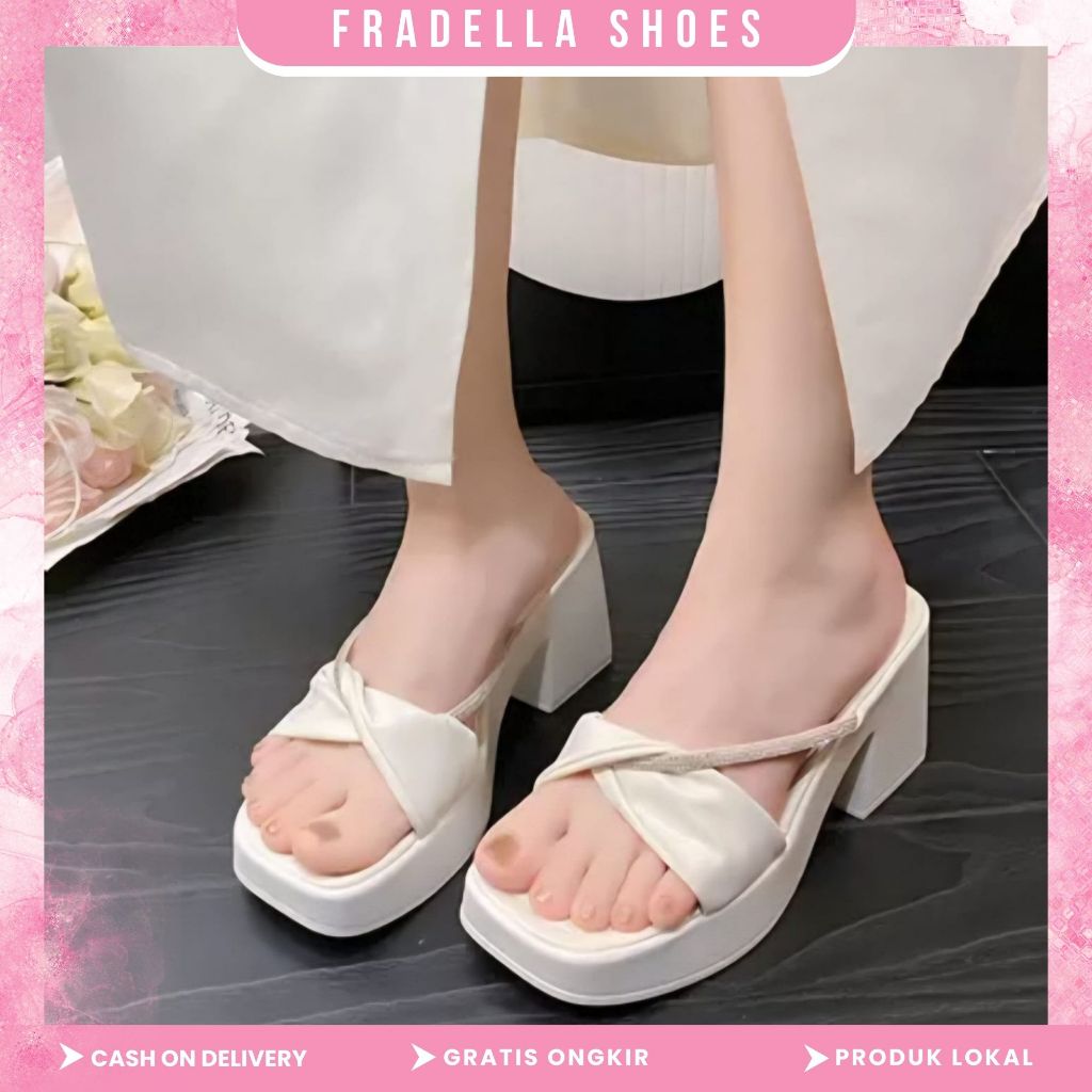 FRADELLA21 - Sandal Wedges Wanita Hak Tebal Pltfrom SLip On Variasi Tali Payet Kain Lilit WA 504