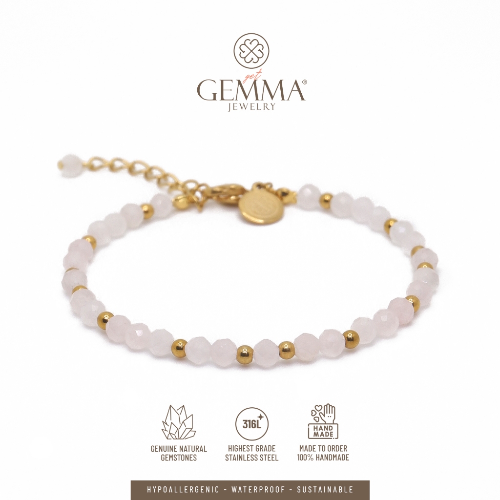 Gemma Jewelry - Eterna Rose Quartz Bracelet | Gemstone & Stainless Steel PVD Anti Karat | Gelang Bat