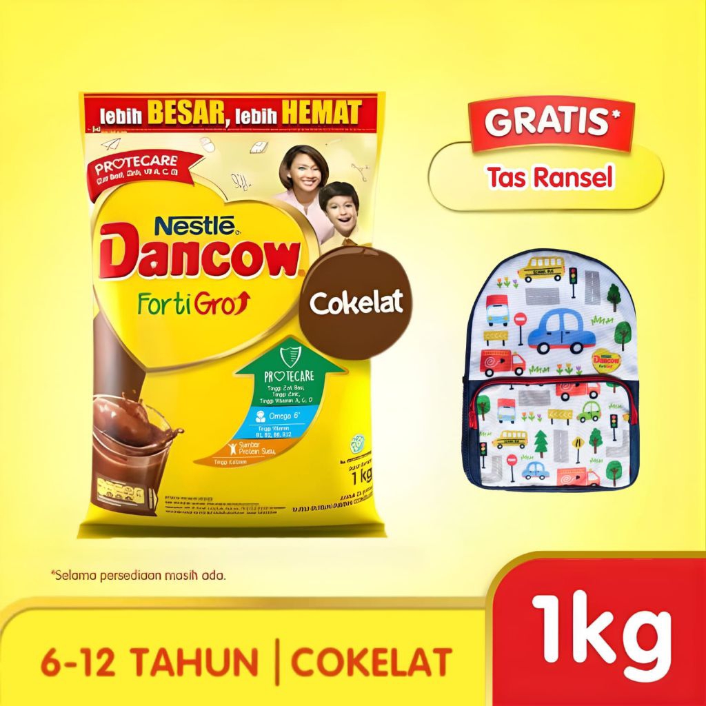 FREE TAS RANSEL BESAR Dancow Fortigro Cokelat Pouch 1 Kg Susu Bubuk Dancow 1Kg Rasa Coklat Denkow