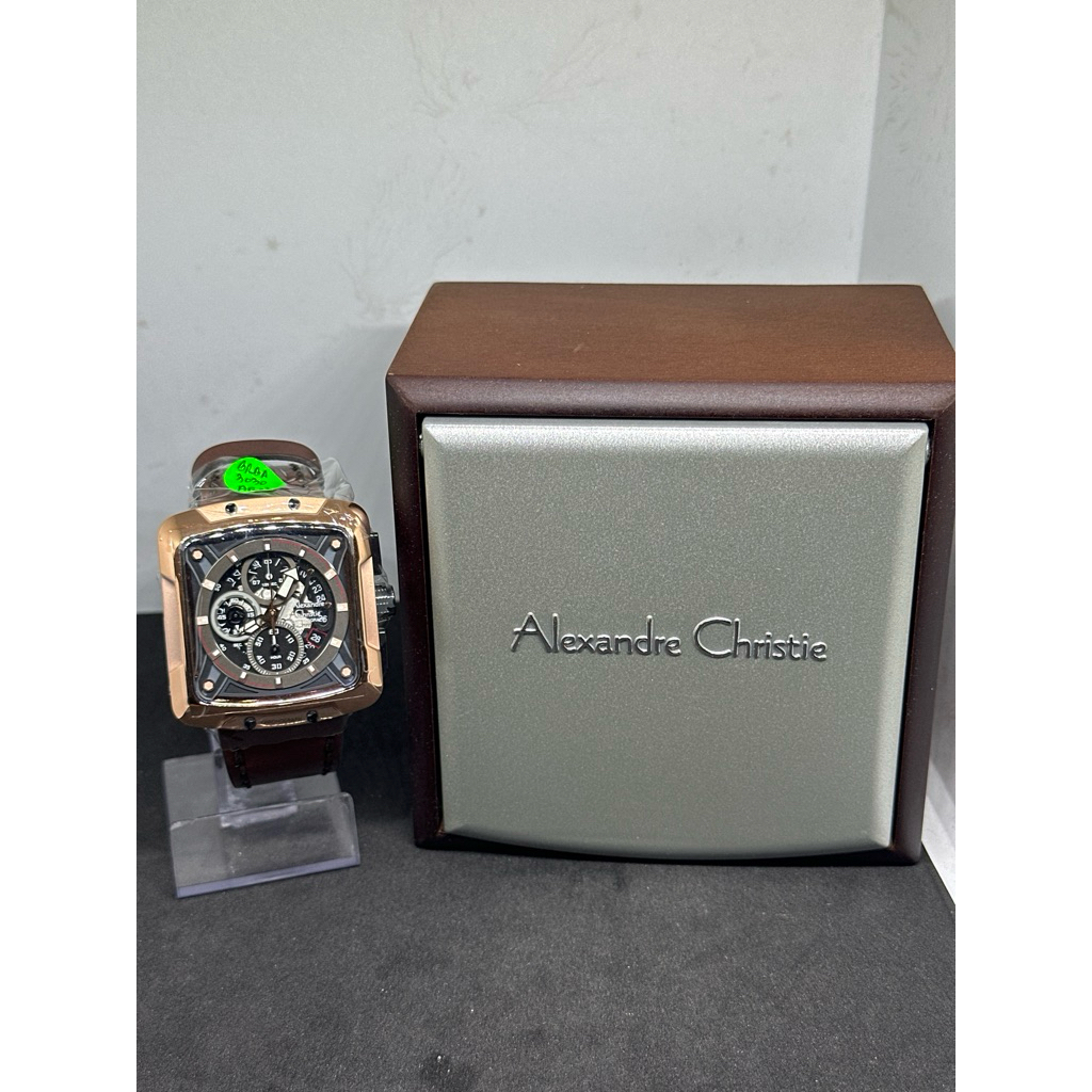 Jam Tangan Alexander Christie “3030GC” Persegi Crono tali kulit warna Coklat (Original)