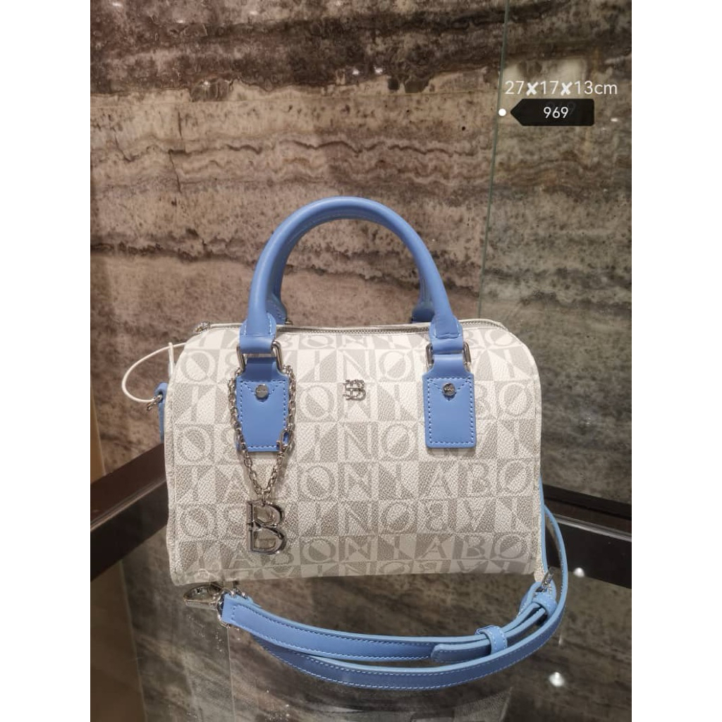bonia speedy size S mono putih list biru muda