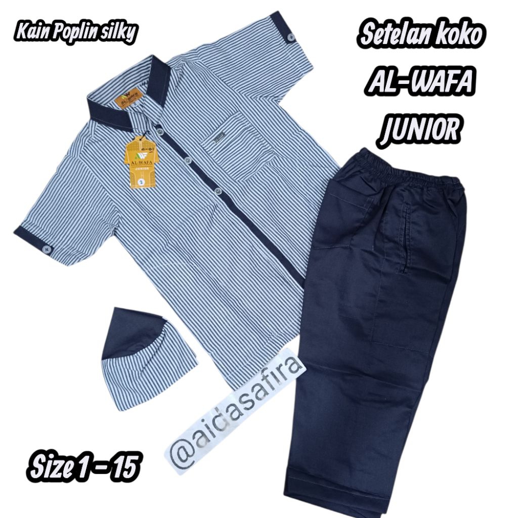 (AL-WAFA) SETELAN KOKO AL-WAFA JUNIOR TANGAN PENDEK/SETELAN KOKO ANAK SET AL-WAFA BAJU CELANA PLUS P