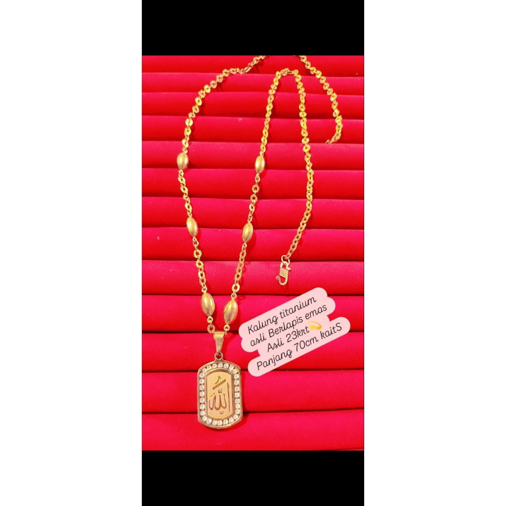 kalung hijab panjang 70cm titanium asli berlapis emas asli 23 k kait S