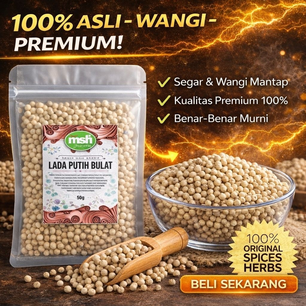 Lada Putih Bulat 50gr , Lada Putih Bulat Asli , Lada Putih Bulat Murni , Lada Putih Bulat Premium