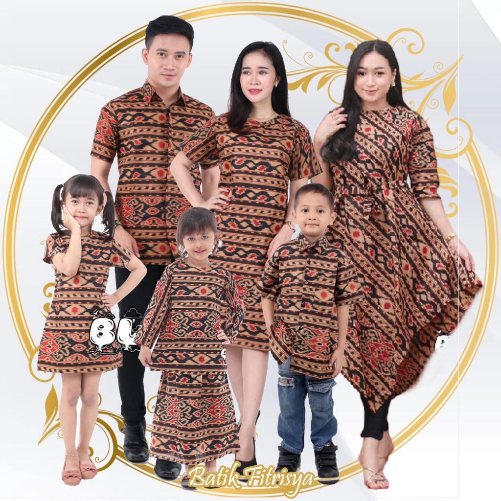 Set Batik Keluarga - SETELAN KELUARGA IBU BAPAK ANAK - KEMEJA DRESS BATIK MOTIF AKSARA JAWA -