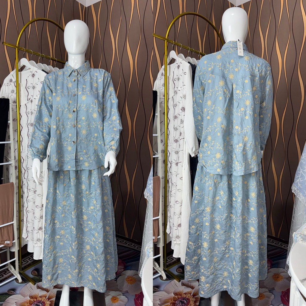 ONE SET ROK BAHAN KATUN BORDIR PREMIUM -Aghashop1