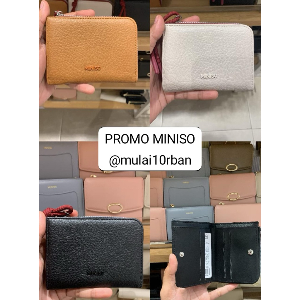 miniso dompet wallet wanita cewek coklat brown putih white black hitam dompet lipat mini
