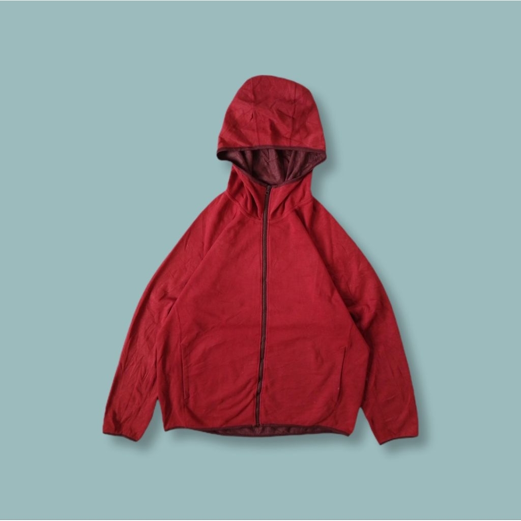 Jaket Uniqlo Softshell Fleece Tech Fullzip Hoodie Merah Second