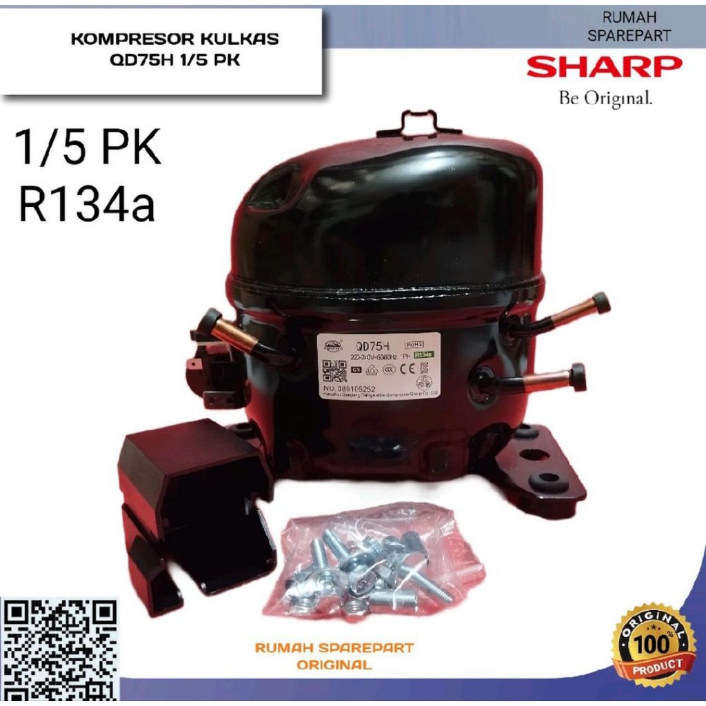 Kompresor kulkas freezer box 1/5 original R134a original Sharp. Produk ini dirancang khusus untuk ku