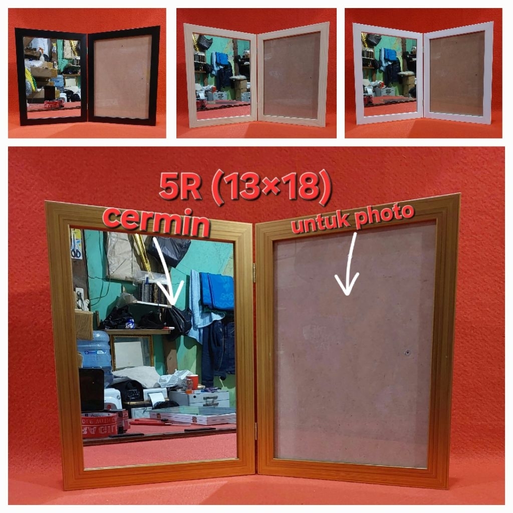 Bingkai/Frame lipat, cermin dan untuk photo ukuran 5R (13×18)
