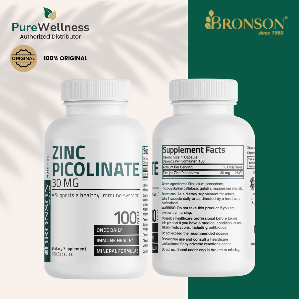 Bronson Zinc Picolinate 30MG + Calcium 29MG - 100 Capsules