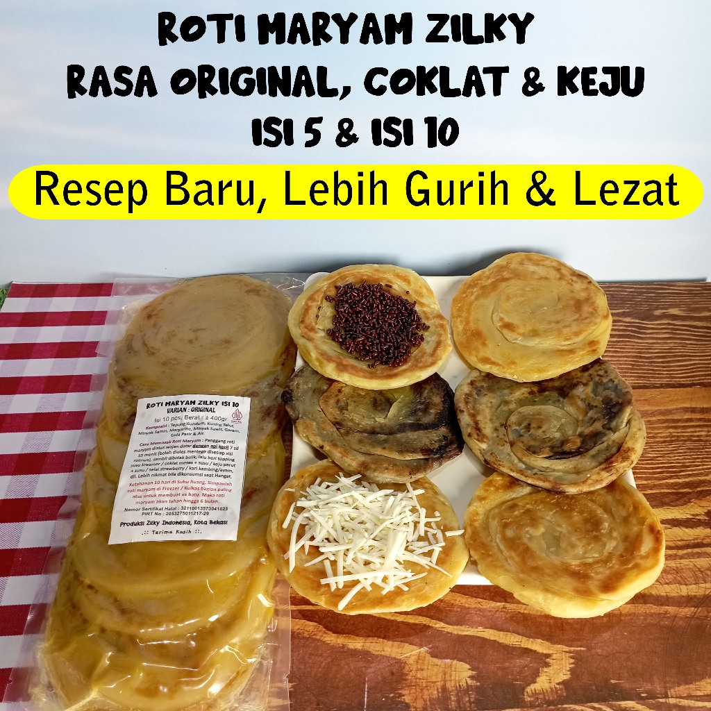 Roti Maryam Zilky Rasa Original Isi 10 dan 5 Pcs Coklat Cokelat Keju Cokju Chocolate Pandan Kopi Mix