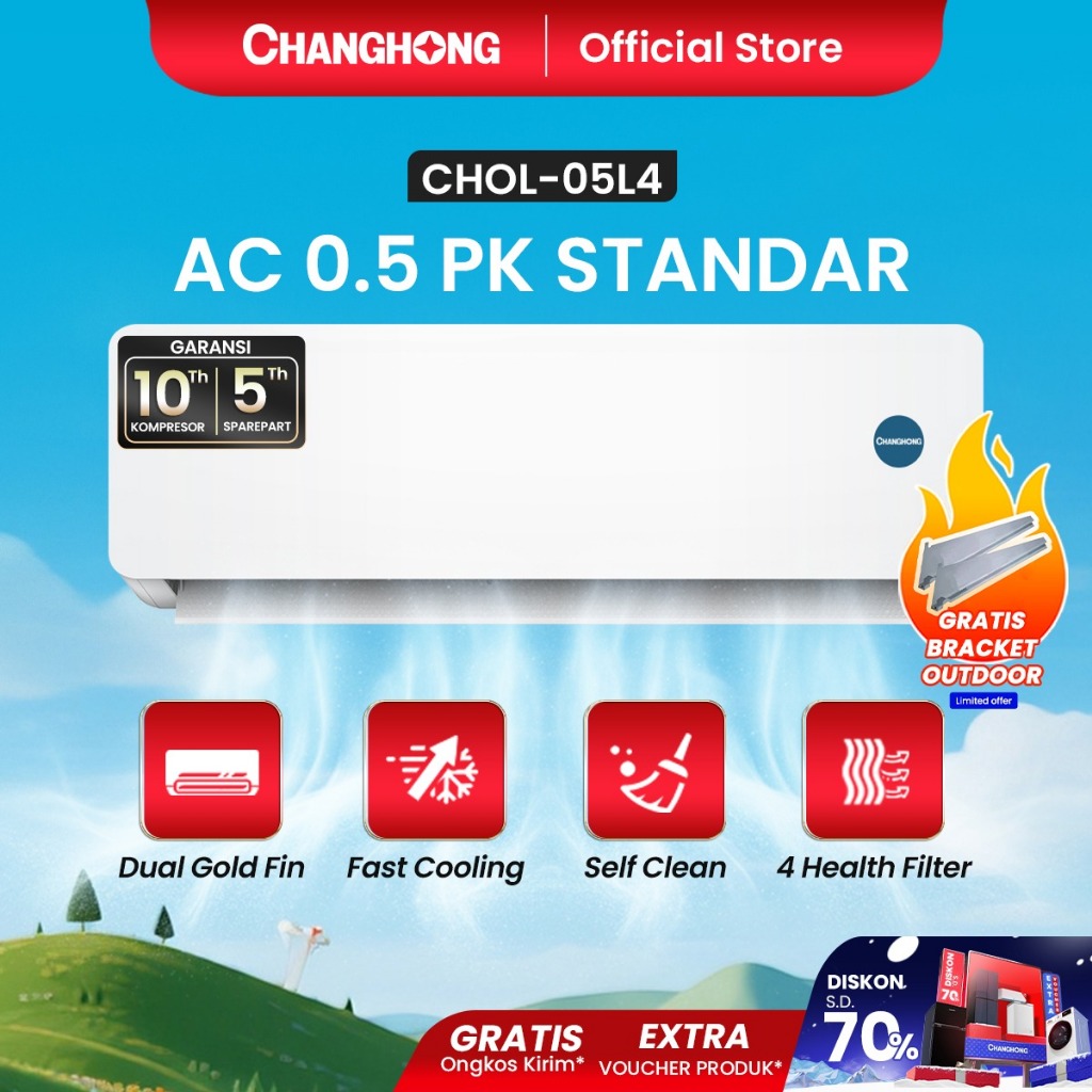 FREE BRACKET OUTDOOR [Top Selling] CHANGHONG AC 1/2 PK STANDARD CHOL-05L4 [INDOOR + OUTDOOR UNIT ONL