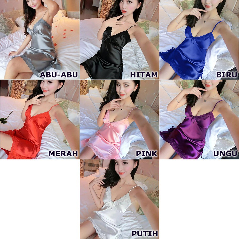 [SDW] pekanbaru/Baju Tidur Piyama Daster Wanita Korea Sexy Mini Dress Women Silk Satin Nightdress
