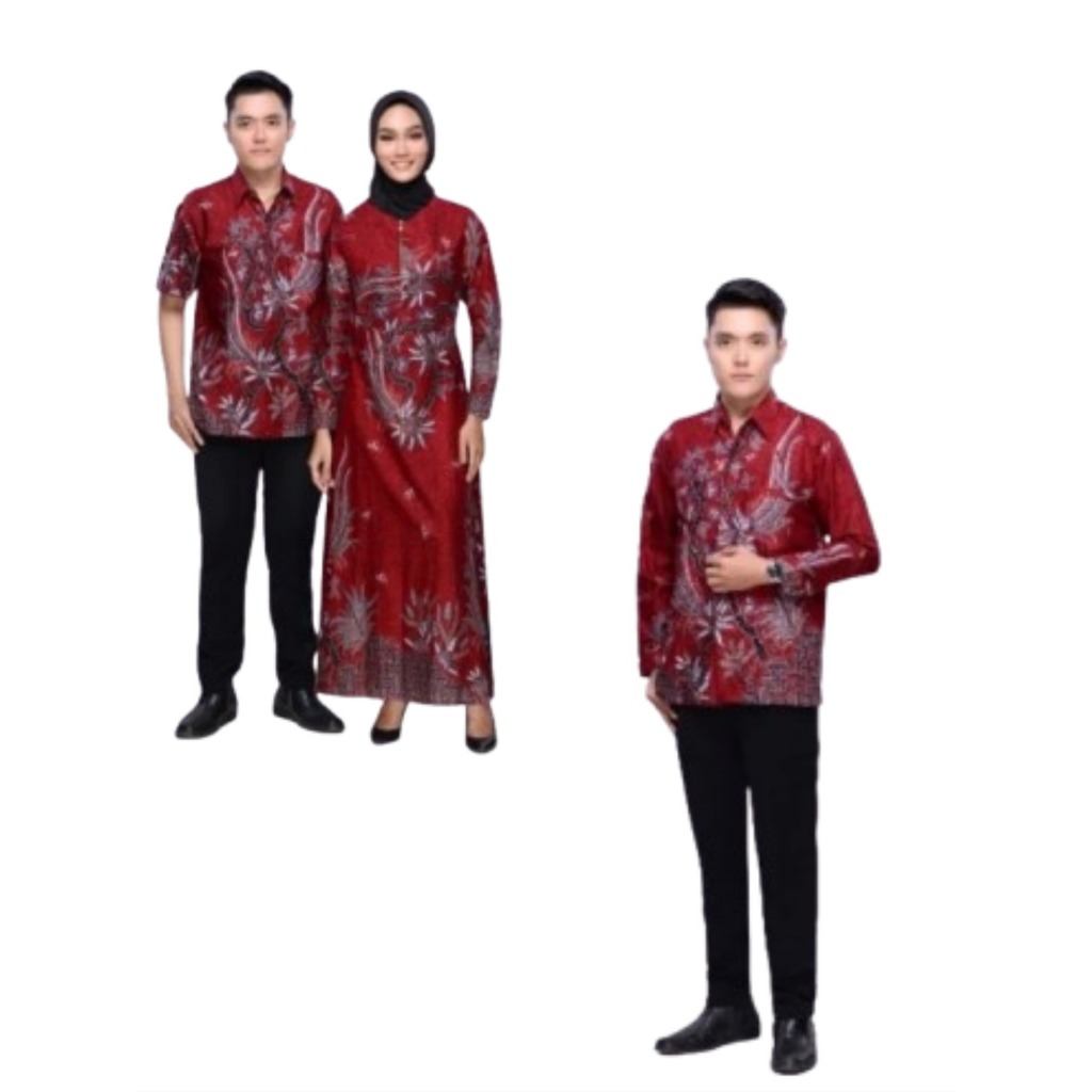 BAJU COUPLE GAMIS MERAH SARIMBIT GAMIS BATIK GAMIS JUMBO