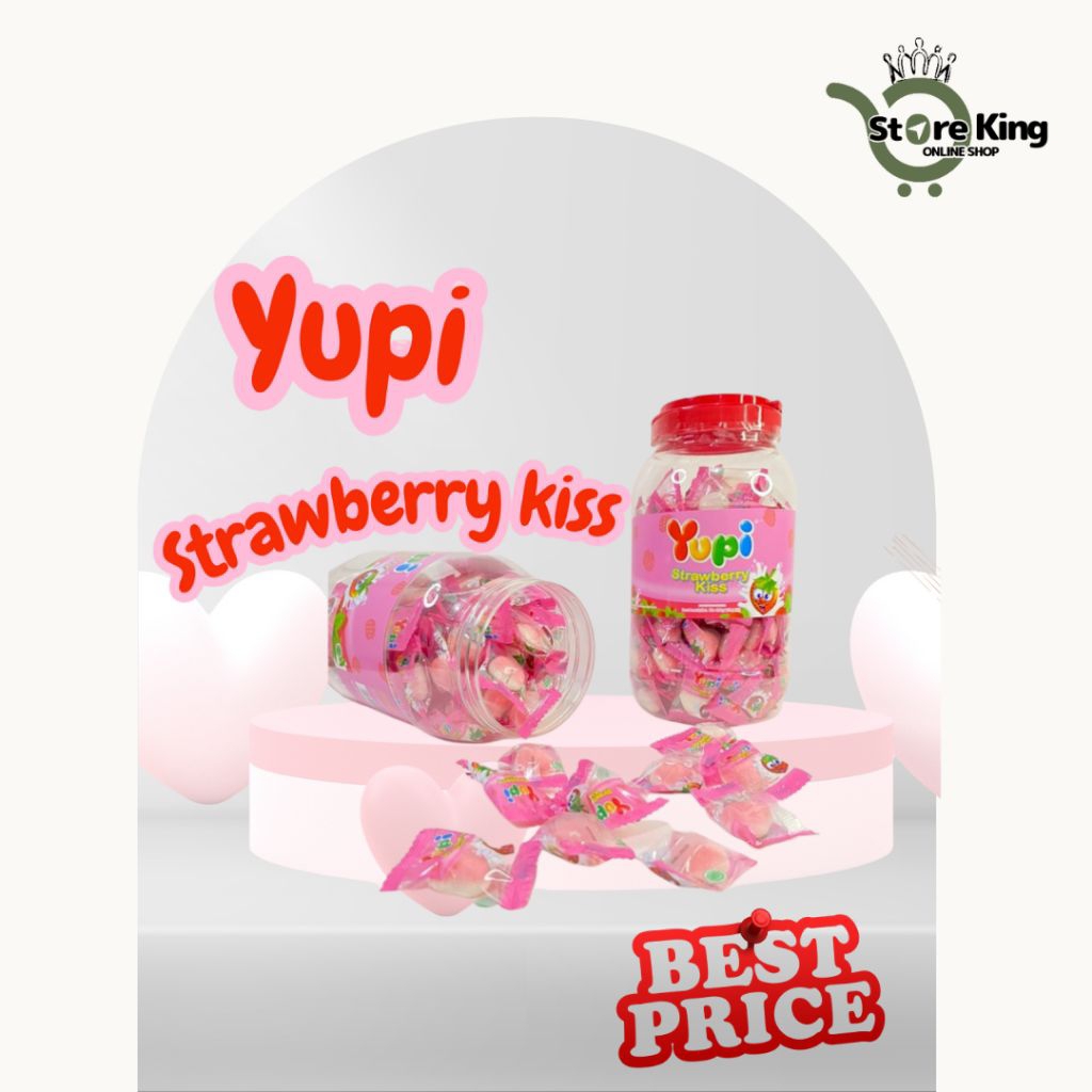 Permen Yupi Strawberry Kiss / 1 karton