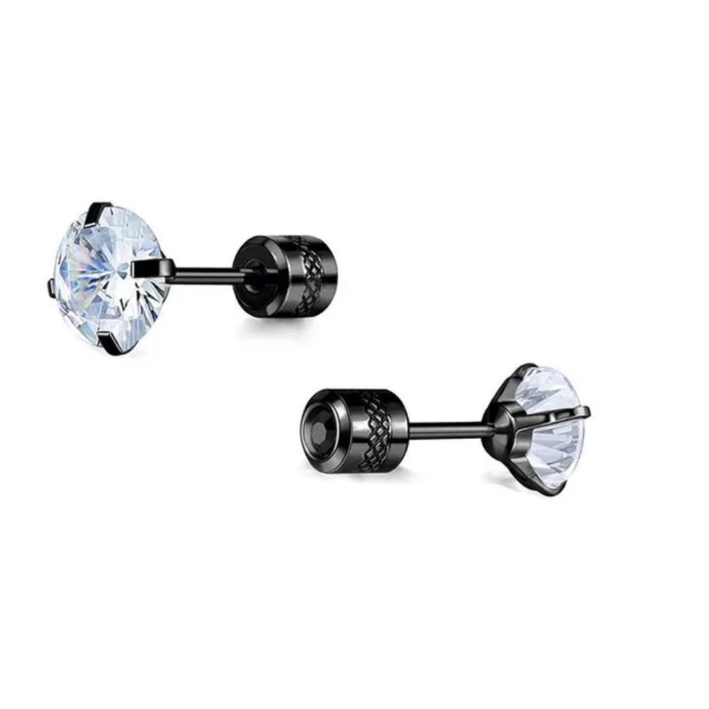 Anting Stud Stainless Steel Hitam Batu Kristal