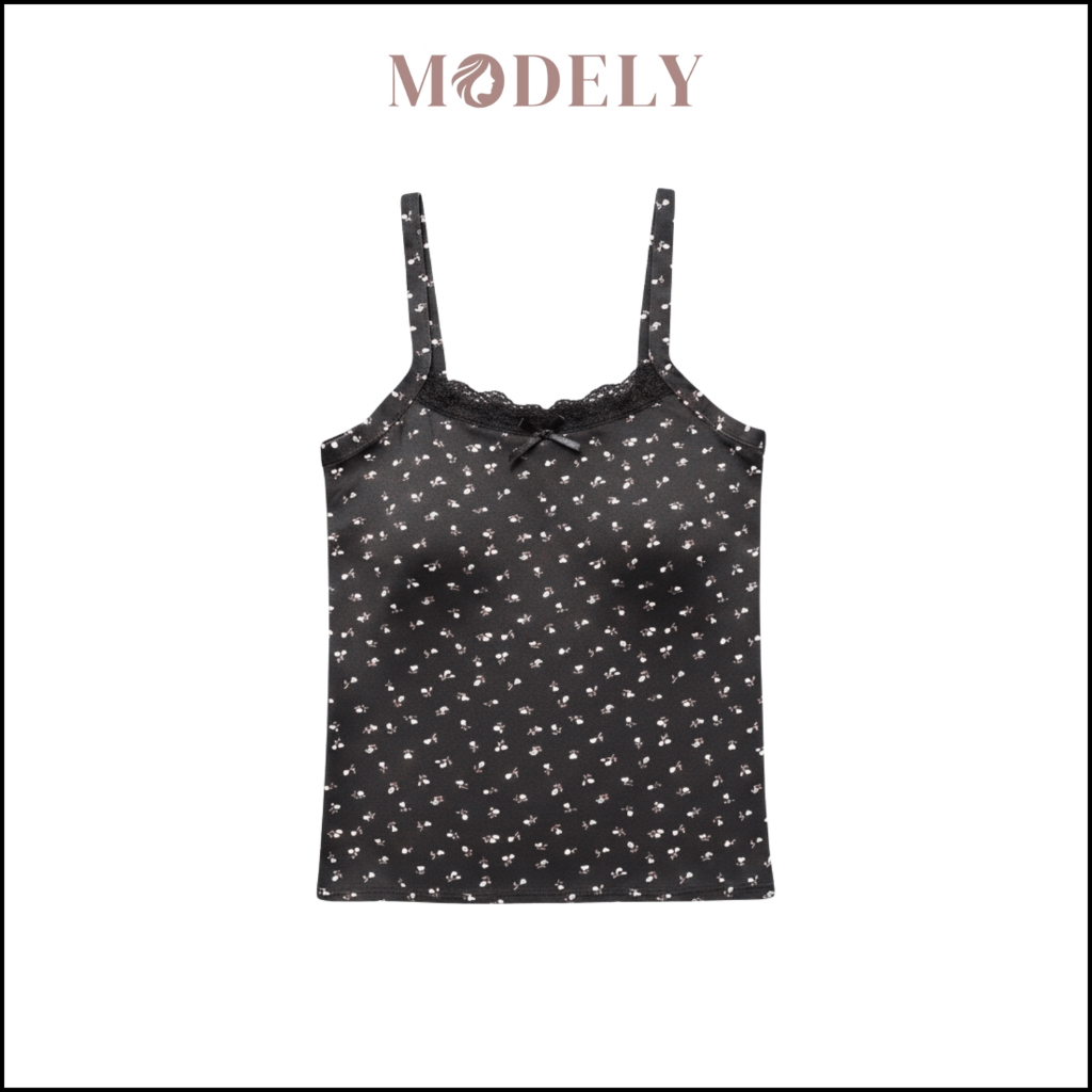 MODELY - Tanktop Bra Wanita Motif Bunga Renda Pita Singlet Tali Kecil Floral Adem Lucu BR138