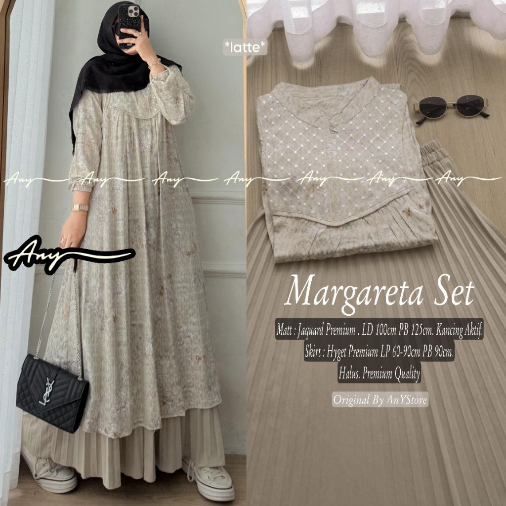 Aleza set ori by any / set long tunik dan rok plisket / setelan wanita terbaru