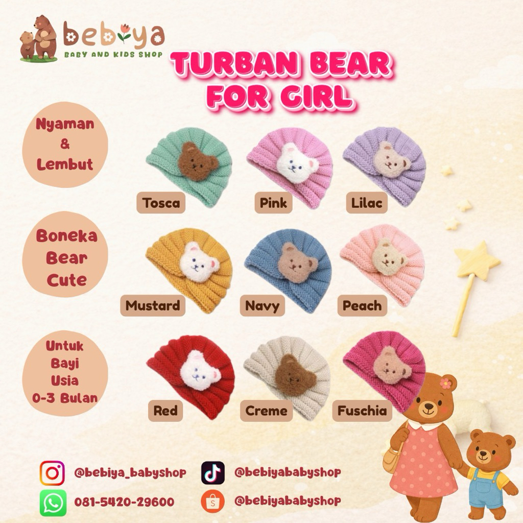Turban Beruang Bandana Anak Bando Anak Perempuan Topi Rajut Anak Lucu