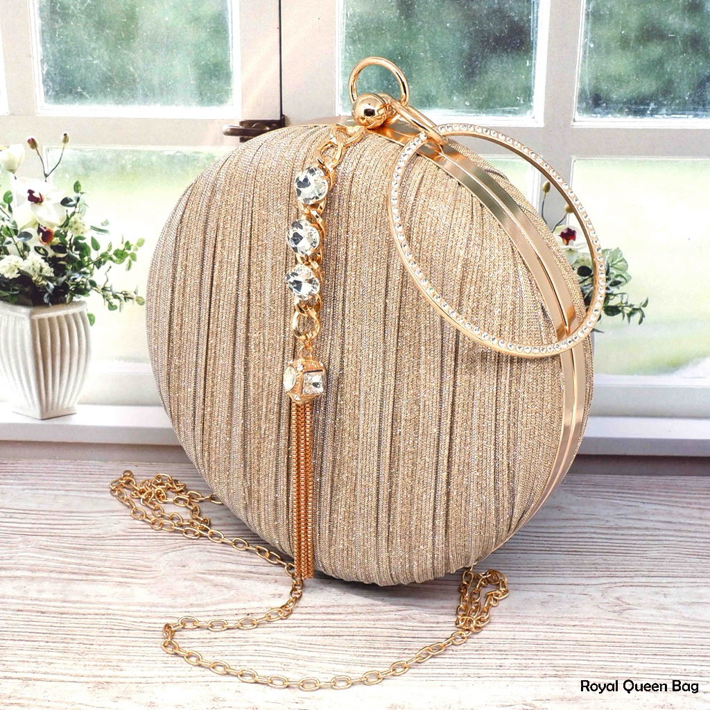 Preloved - TAS UNDANGAN / TAS PESTA 22075 / TAS PESTA BULAT (GOLD)