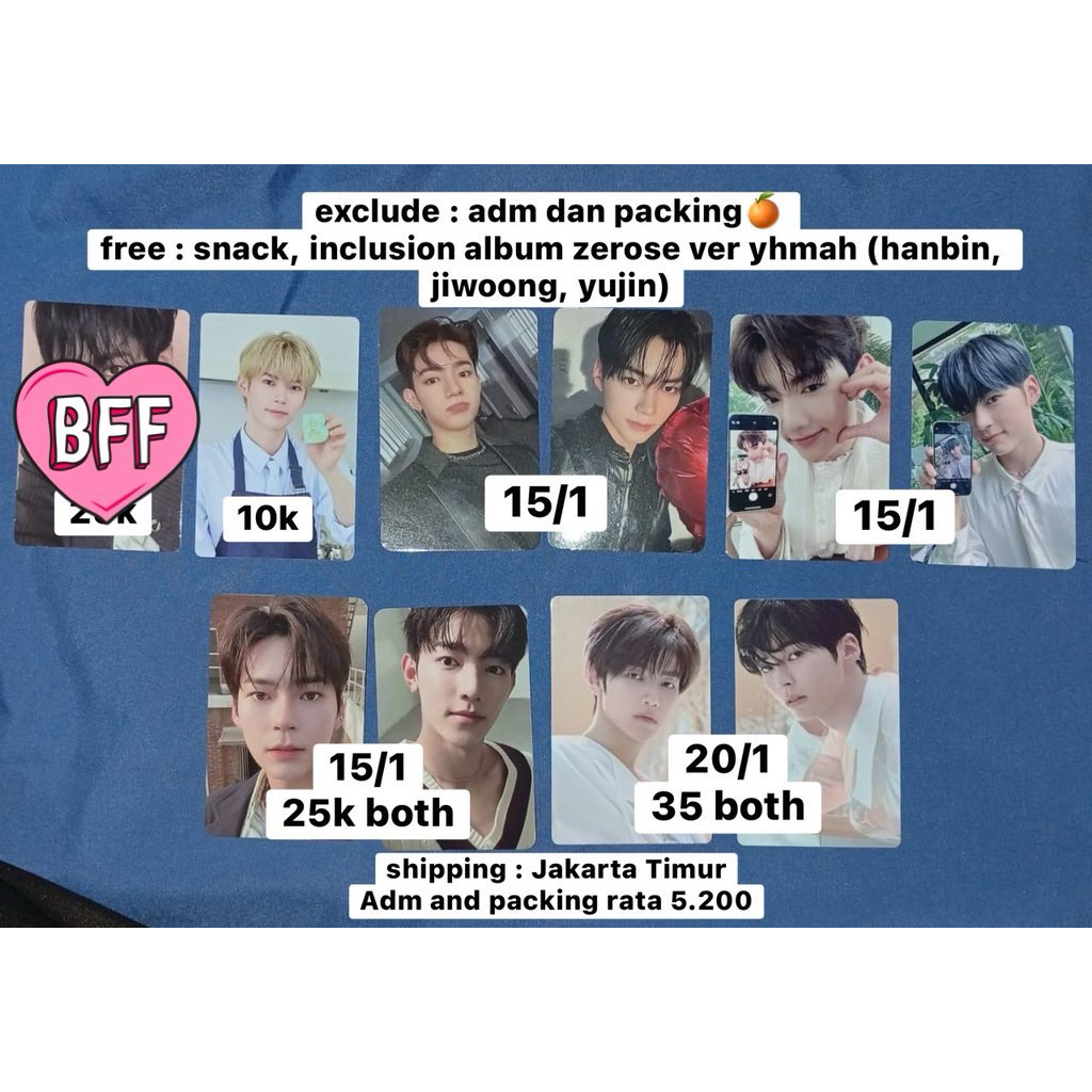 SALE PHOTOCARD OFFICIAL ZEROBASEONE ZHANGHAO HANBIN