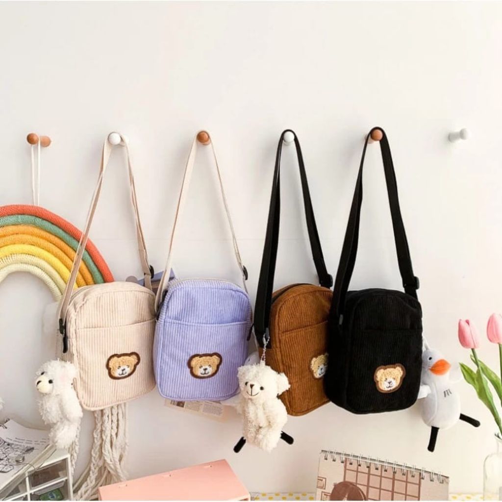sling BAG Corduroy Tas selempang Corduroy mini tali panjang fashion korea