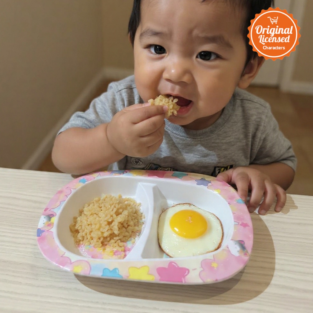 Piring Makan Anak Sekat Melamin 24x21 cm Karakter Hewan Lucu Puchy Kitty