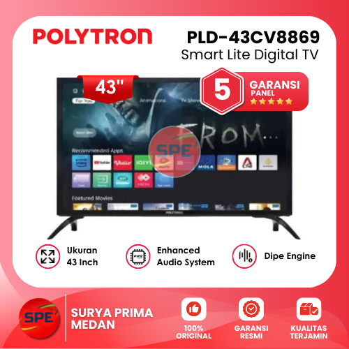 SMART LITE DIGITAL TV POLYTRON 43 INCH PLD-43CV8869 / PLD43CV8869 GARANSI RESMI (MEDAN)