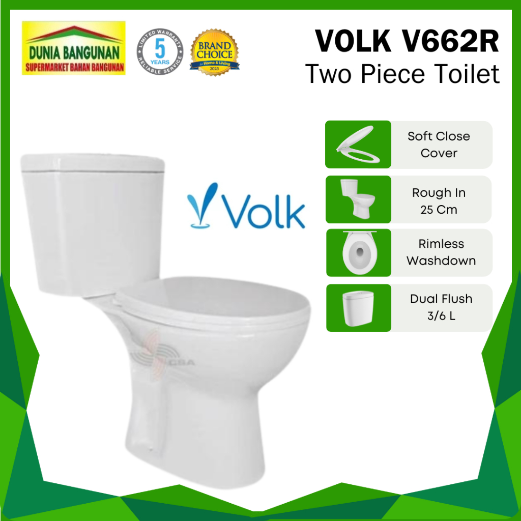 Closet Duduk Volk 662R  Two Piece Toilet Kloset Duduk Volk AS 25 CM Toilet Kamar Mandi